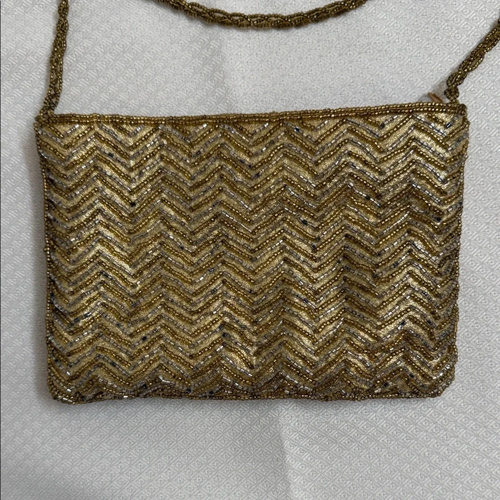 La‎ Regaie Gold Chevron Crossbody Evening Bag Vintage Y2K